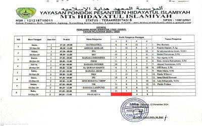 JADWAL ASSESMENT SUMATIF SEMESTER GANJIL MTS HIDAYATUL ISLAMIYAH